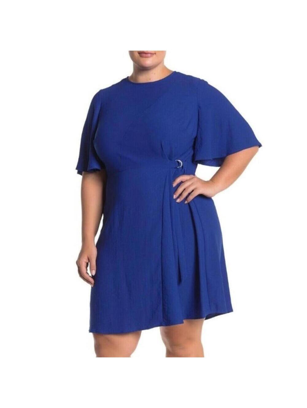 NWT Vince Camuto Blue Flutter Sleeve Belted A-Line Dress 22W